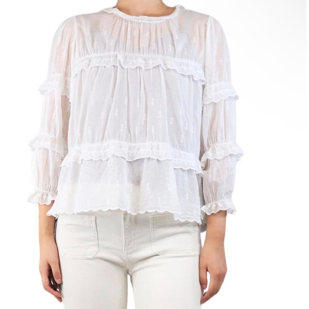 Isabel Marant Etoile White Cotton Tiered Ruffle Blouse 38